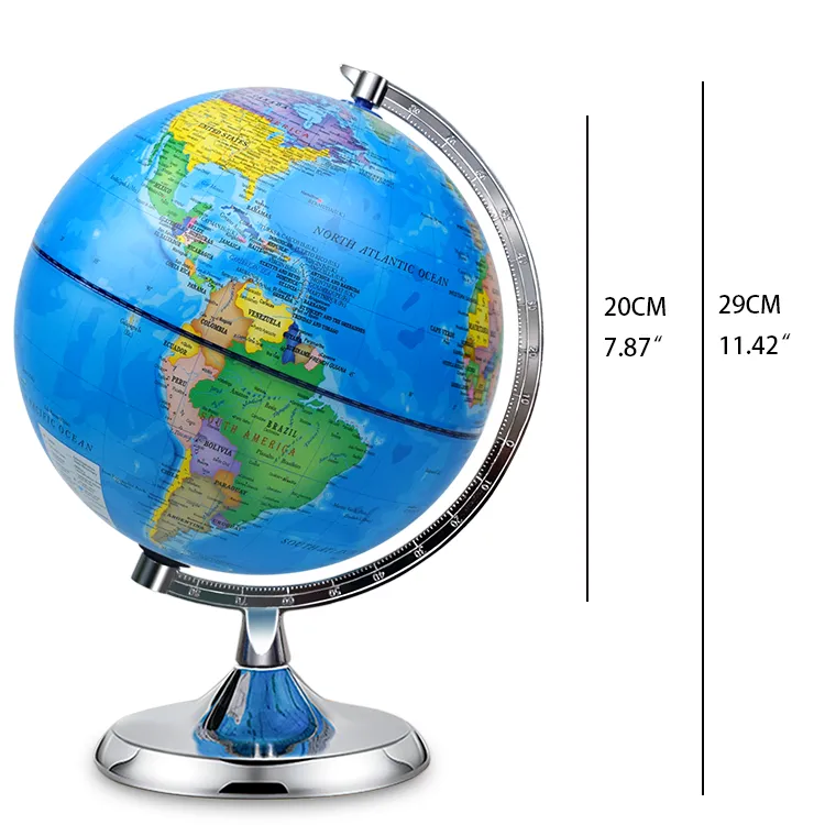 20cm (8") Political World Globe with Numbered Alloy Meridian & Alloy Base detail view 1